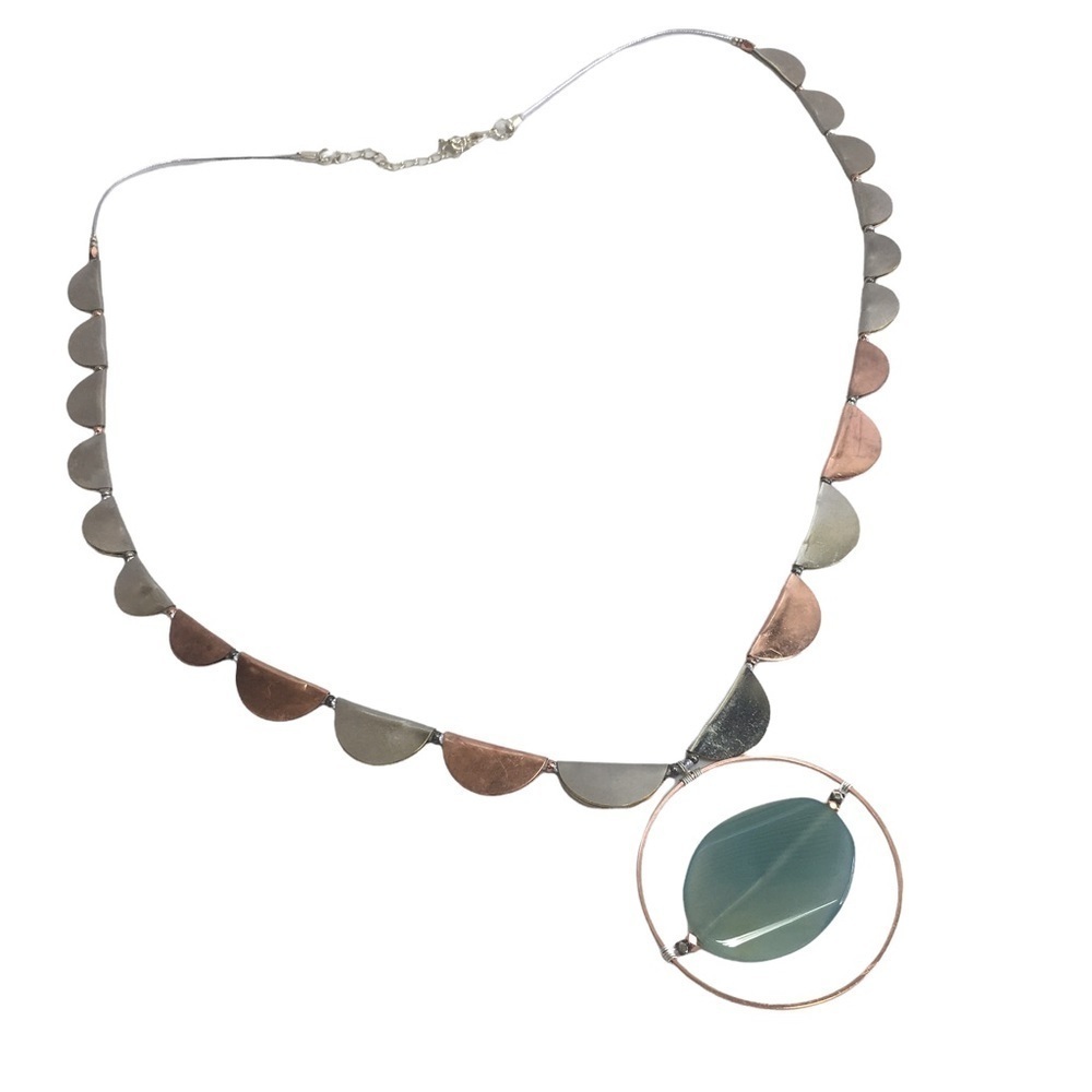 Nakamol Floating Natural Stone Necklace Graduated half metal circles